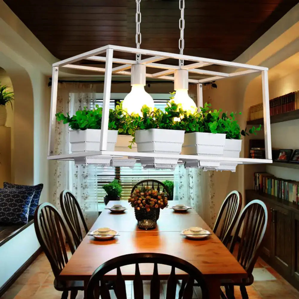White metal geometric DecorBites™ Factory pendant light with integrated planters e26 e27 light white rectangle
