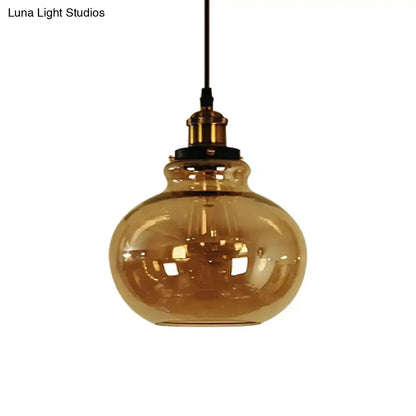 Decorbites™ farmhouse brass pendant ceiling light with amber glass globe for indoor use hanging lamp