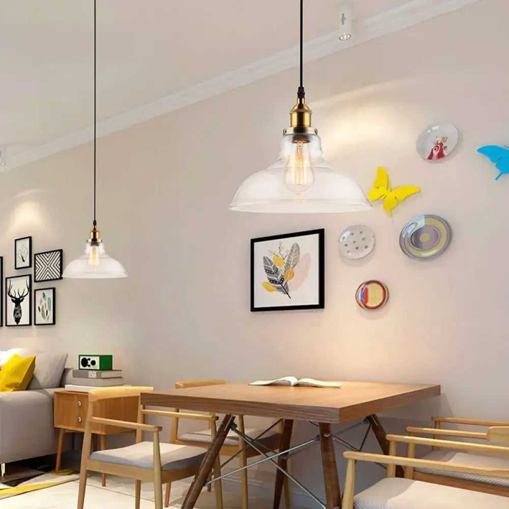 DecorBites farmhouse clear glass brass pendant light with exposed edison bulb for dining room 110v-120v 220v-240v use