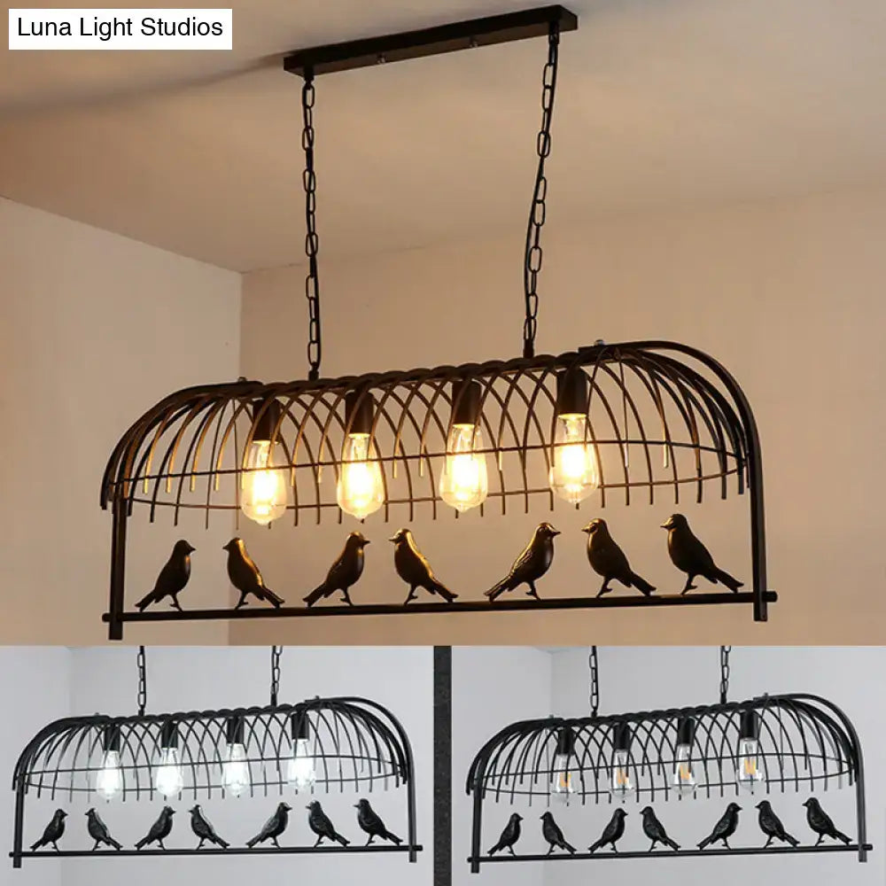 DecorBites™ farmhouse black wrought iron birdcage ceiling light fixture with five exposed LED incandescent bulbs