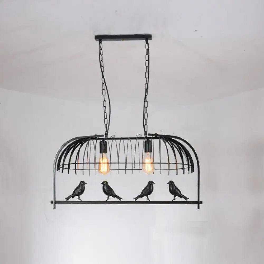 DecorBites™ farmhouse metal black finish birdcage ceiling light fixture with two exposed LED incandescent bulbs and sculpted birds
