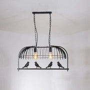 DecorBites™ farmhouse metal black finish birdcage ceiling light fixture with two exposed LED incandescent bulbs and sculpted birds