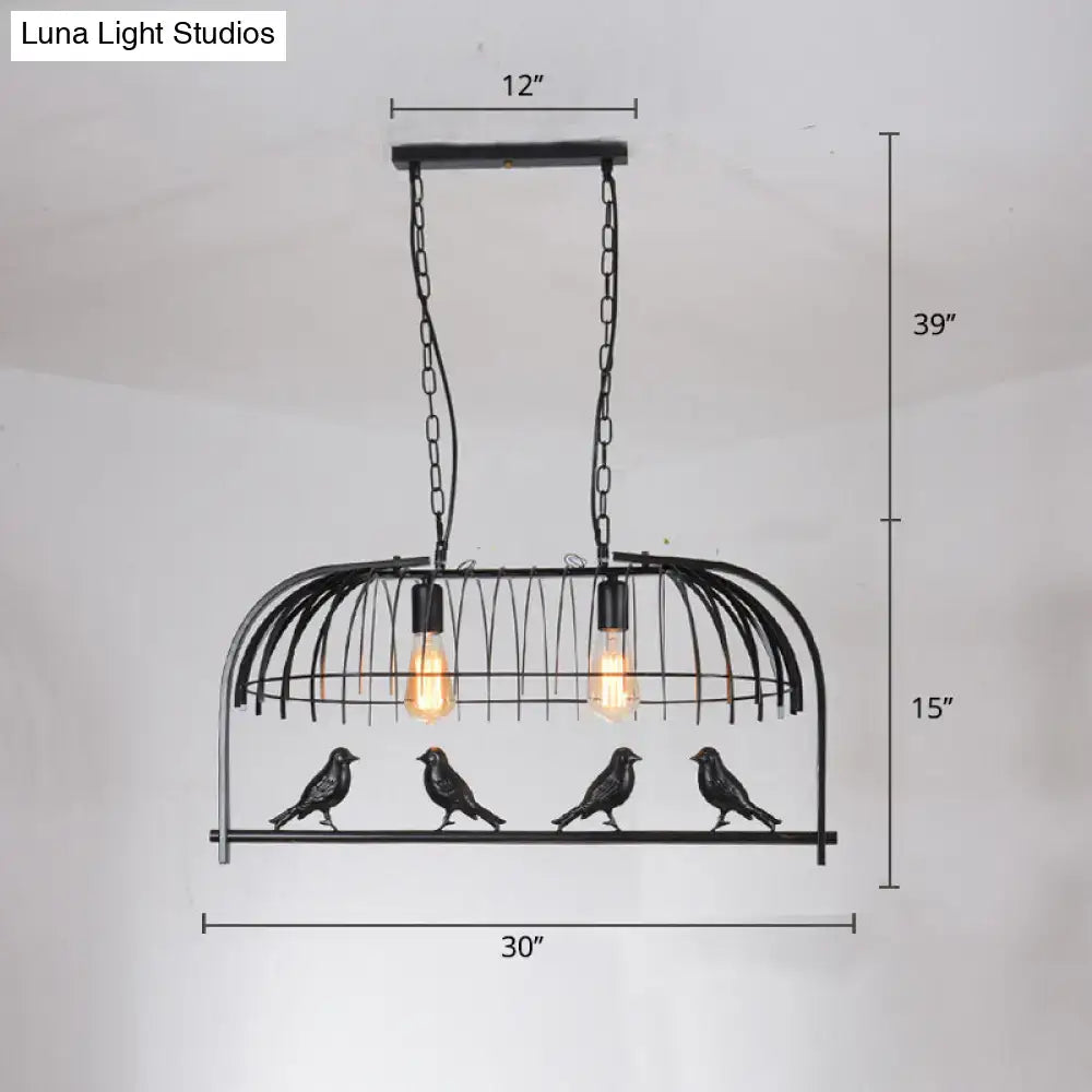 DecorBites farmhouse metal black finish birdcage ceiling light fixture with two filament bulbs and four sculpted birds