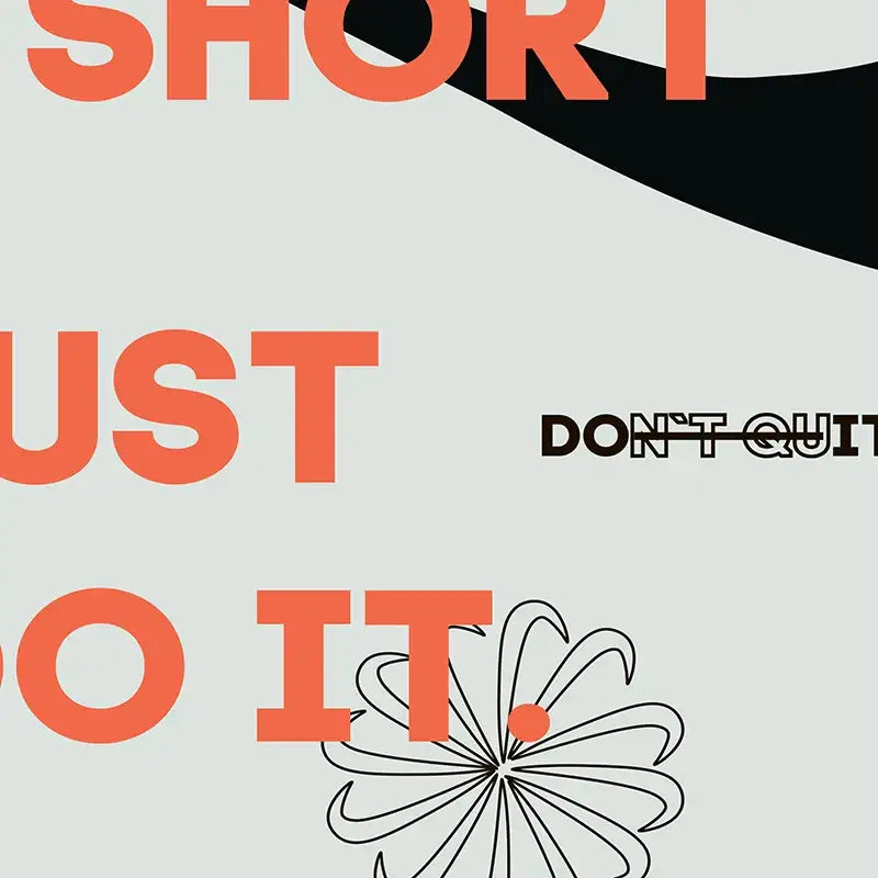 Decorbites sneaker box canvas wall art features orange just do it text on light gray background with black abstract shapes