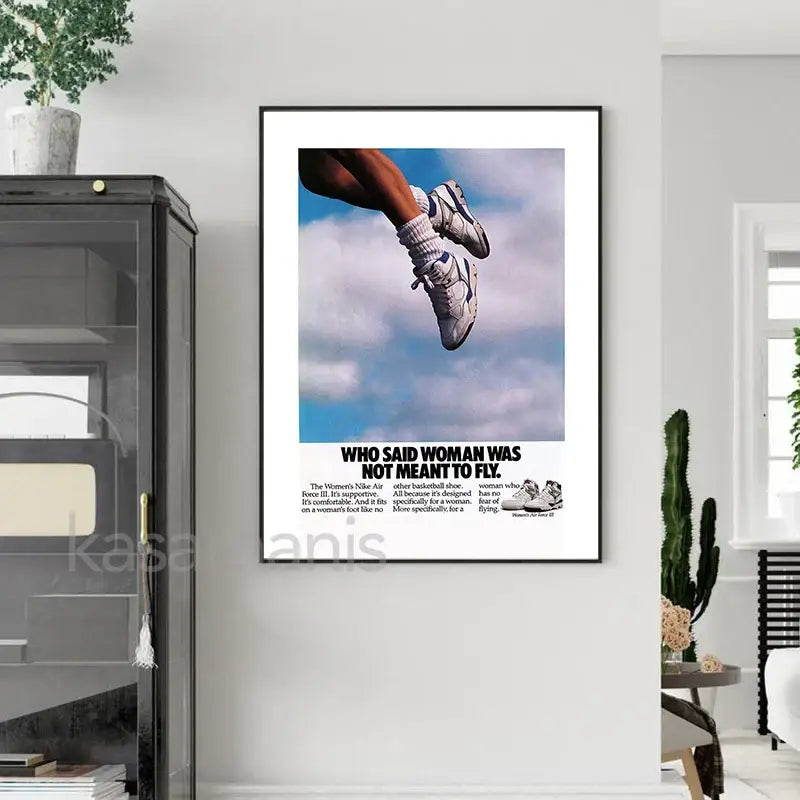DecorBites™ white and blue Nike Air Force III athletic shoe sneaker box canvas wall art for stylish decor