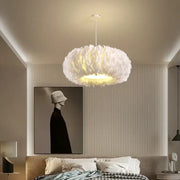 Decorbites feather decor led chandelier white bedroom pendant light with soft white feathers and warm glow