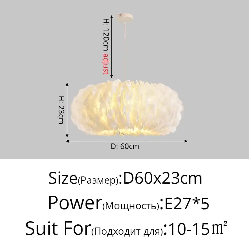 Decorbites feather decor led chandelier is a soft off-white feather pendant light with adjustable height and warm glow