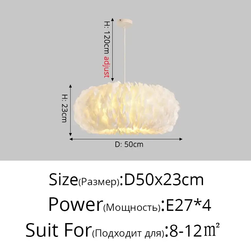 Decorbites feather decor white soft feather decor led pendant light with adjustable height and warm glow for bedroom