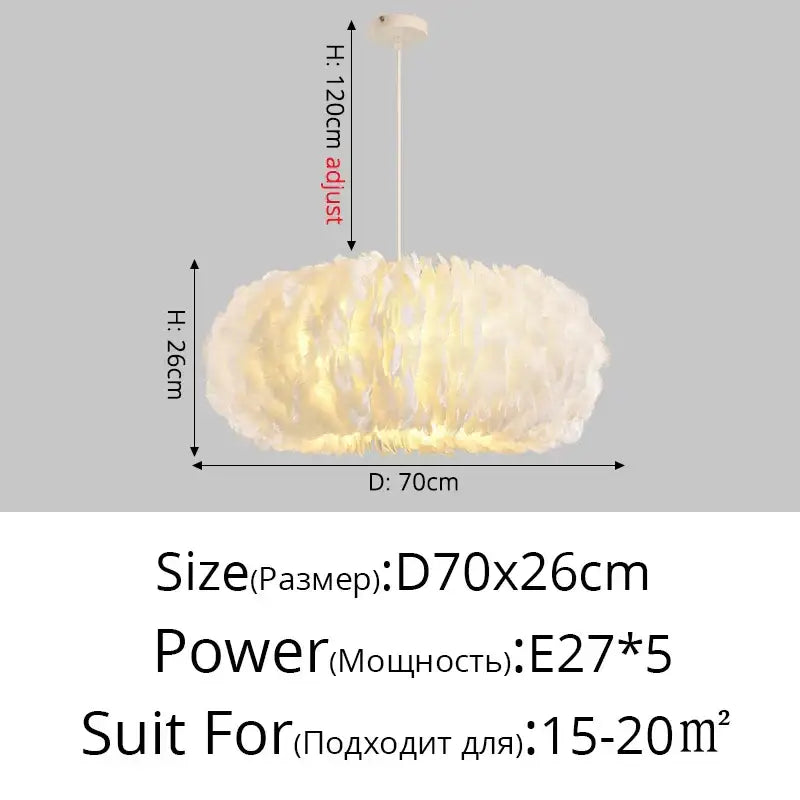 Decorbites feather decor led chandelier white bedroom pendant light with soft fluffy feather shade and adjustable height