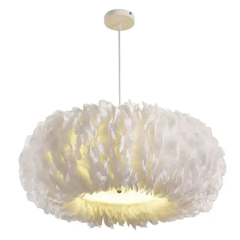 Decorbites feather decor led white bedroom pendant light with soft feather design and warm glow chandelier