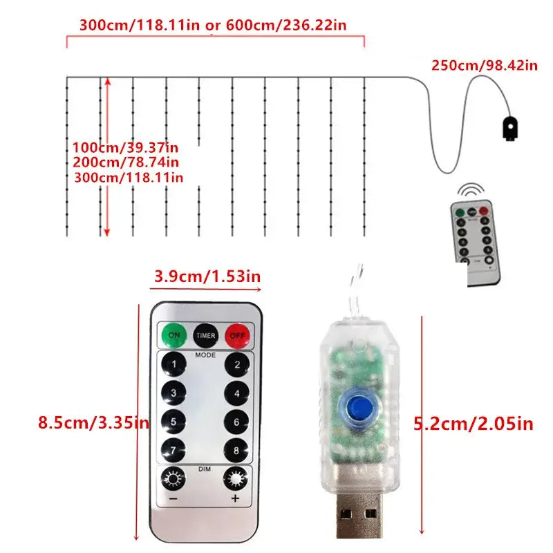 Clear plastic usb-powered fairy lights 300cm with blue button green circuitry and remote for decorbites™ 6x3m or 3x3m use