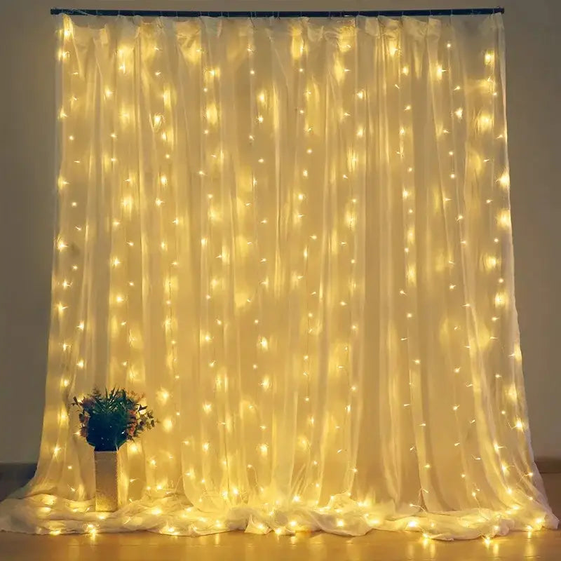 Decorbites™ festive usb fairy lights curtain set with warm glowing lights on sheer white fabric 6x3m or 3x3m options