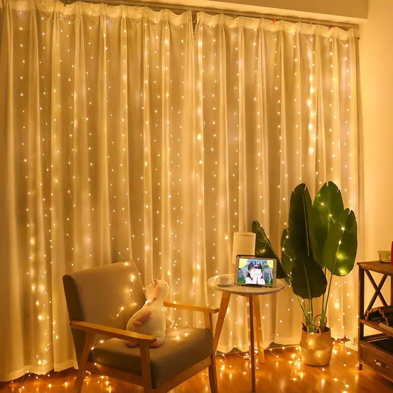 Decorbites™ festive usb fairy lights curtain set warm-toned sheer curtain with embedded fairy lights 6x3m and 3x3m options
