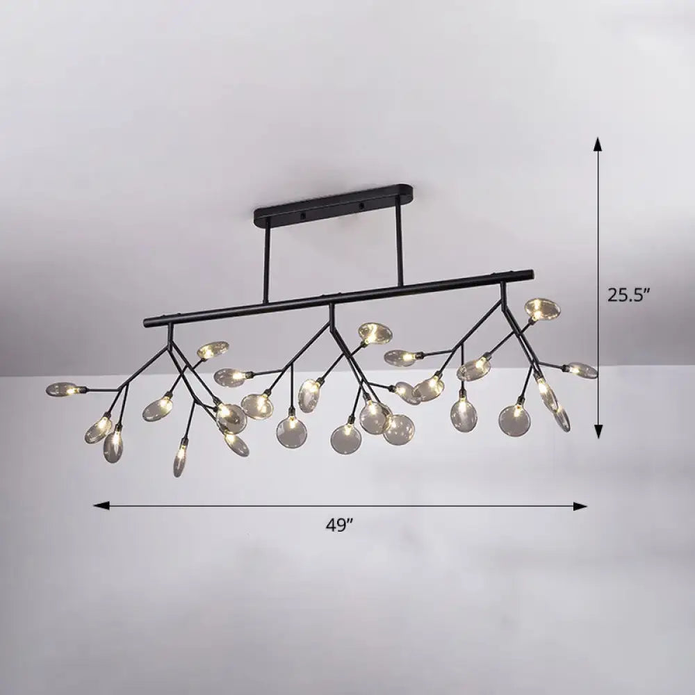 Decorbites firefly island pendant light with black metal branch design and clear glass globe bulbs for 110v-120v use