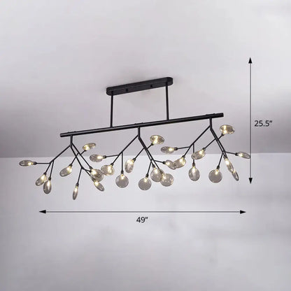 Decorbites firefly island pendant light with black metal branch design and clear glass globe bulbs for 110v-120v use
