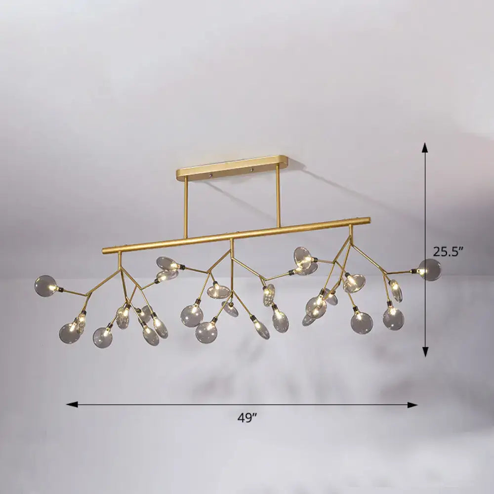 Gold-toned decorbites firefly island pendant light with branching metal arms and clear globe bulbs black gold 110v-120v 220v-240v