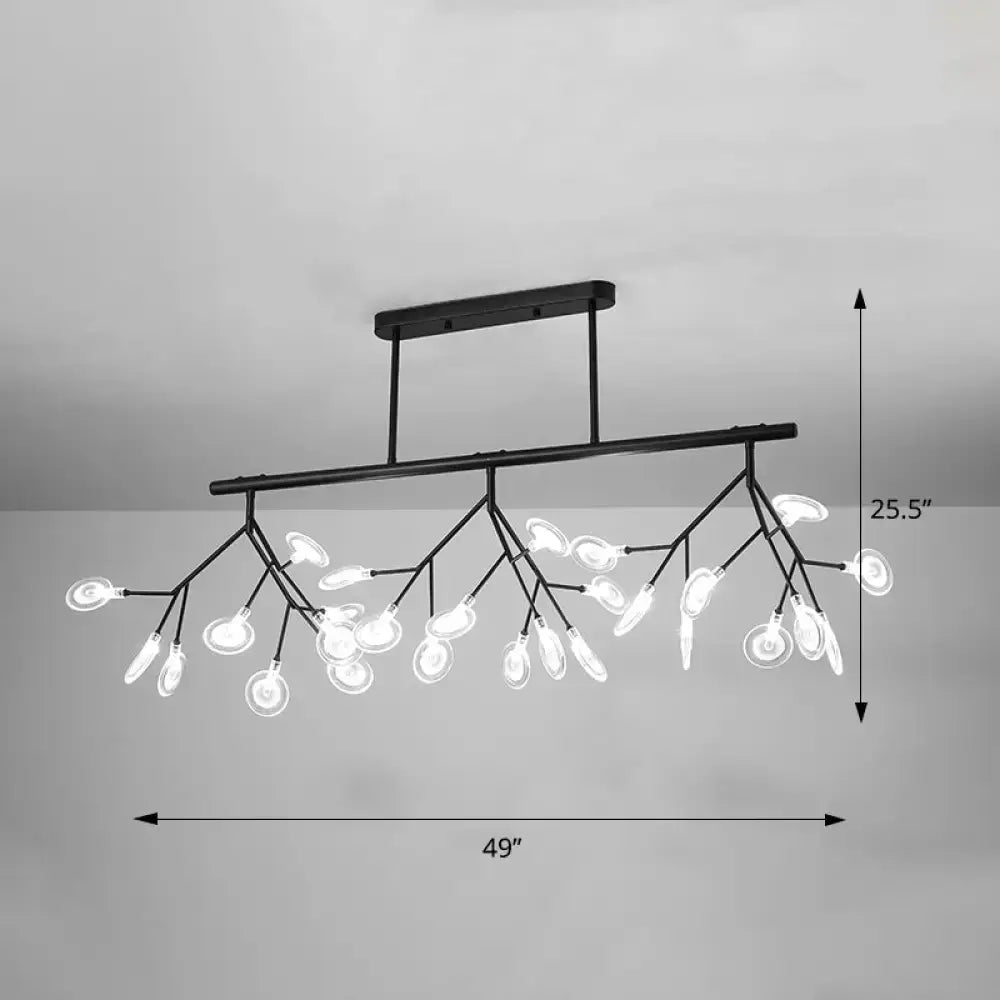 Black metal chandelier with multiple branching arms holding clear glass globe bulbs in decorbites firefly island pendant light for 110v-120v and 220v-240v use