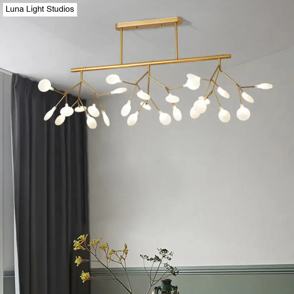 Decorbites firefly island pendant light with gold-toned branching arms and frosted glass globes for 110v-120v and 220v-240v