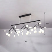 Black metal chandelier with branching arms and frosted glass globe lights for 110v-120v and 220v-240v use