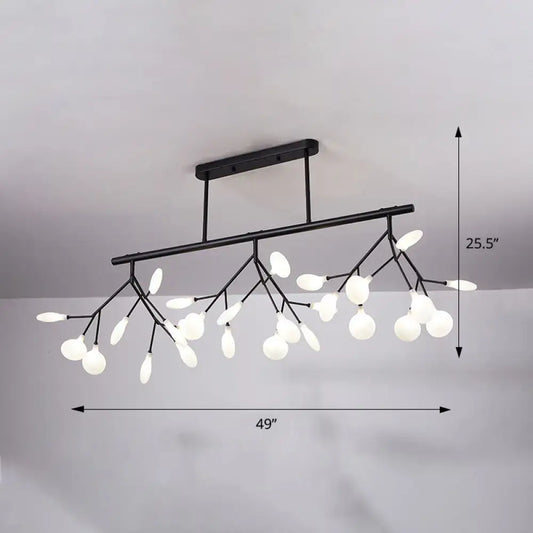 Black metal chandelier with branching arms and frosted glass globe lights for 110v-120v and 220v-240v use