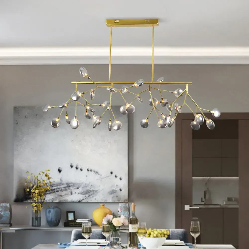Gold-toned firefly island pendant postmodern metal chandelier with 36 clear teardrop glass pendants for restaurant use