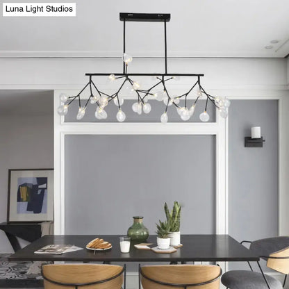 Modern black metal firefly led island pendant light with clear glass globe bulbs for dining room ceiling decor