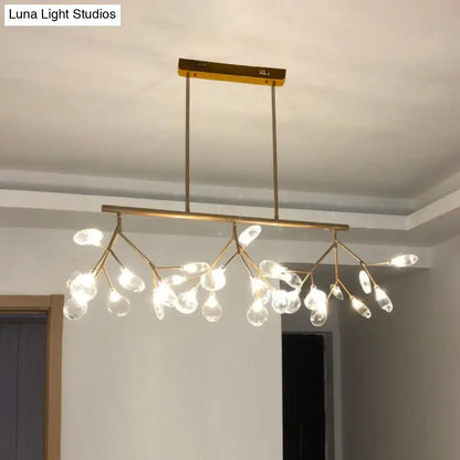 Decorbites firefly led island pendant light with gold-toned acrylic branches and clear teardrop-shaped glass bulbs