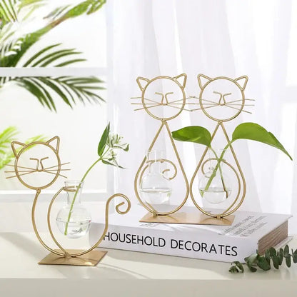 Decorbites™ flamingo metal vase as gold wireframe cat-shaped metal vase with glass globes for home decor and plants
