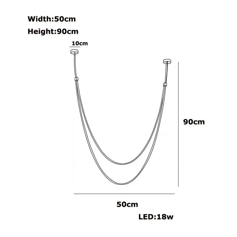 Decorbites flexible leather belt led chandelier light with 90cm width 50cm height two curved cords and 18w bulb