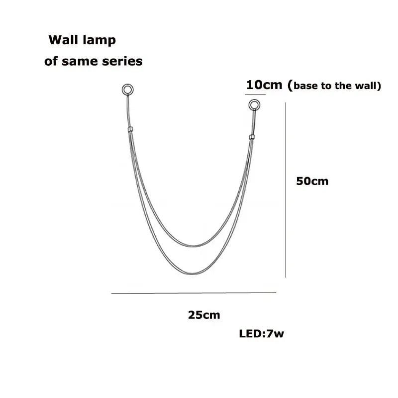 Minimalist u-shaped wall lamp with two metallic arms and 7w led bulb in flexible leather belt design for living room