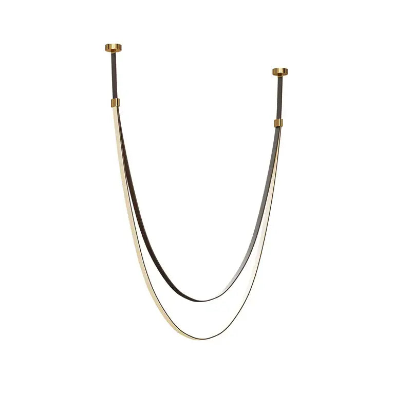 A sleek flexible leather belt necklace with black and silver metallic finish and gold hardware for decorbites lighting