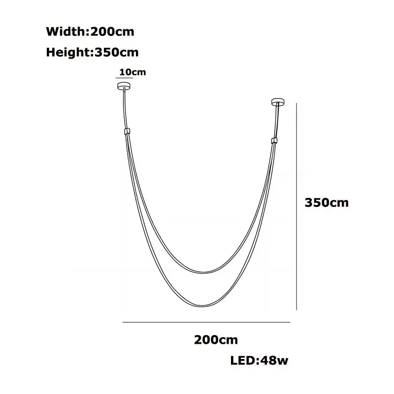 A modern minimalist decorbites™ flexible leather belt led chandelier light with two curved cords for living room