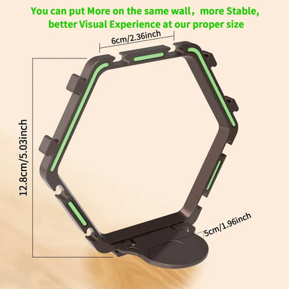 Decorbites™ black hexagonal floating display shelf with green accent strips for collectible toys wall mount