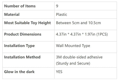 Plastic floating display shelf with 3m adhesive, glows in the dark, for 5-10.5cm collectible toys by DecorBites™