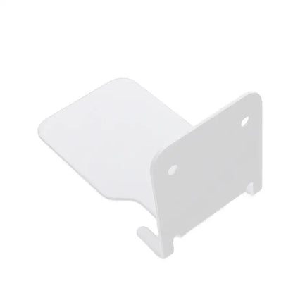 White plastic wall-mounted phone stand with sleek minimalist design shown alongside decorbites™ 2pcs floating metal bookshelves