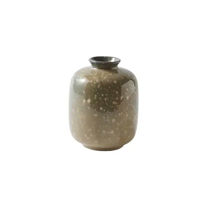 DecorBites™ flower decor ceramic vase 13.5cm high with speckled olive green glaze and dark rim ceramic vase