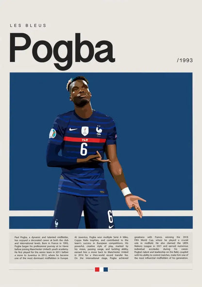 Blue french national team jersey with number 6 and nike logo on decorbites football star champion wall art canvas