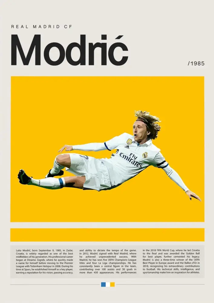 A dynamic action shot of luka modrić in a white real madrid jersey featured in decorbites football star champion wall art canvas