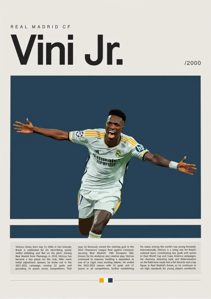 Decorbites™ football star champion poster canvas wall art featuring real madrid cf’s vini jr as a football star