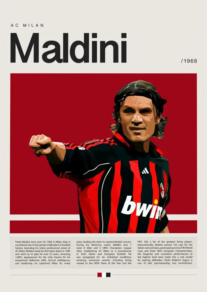 Decorbites™ football star champion poster canvas wall art featuring red and black ac milan jersey with white adidas logo