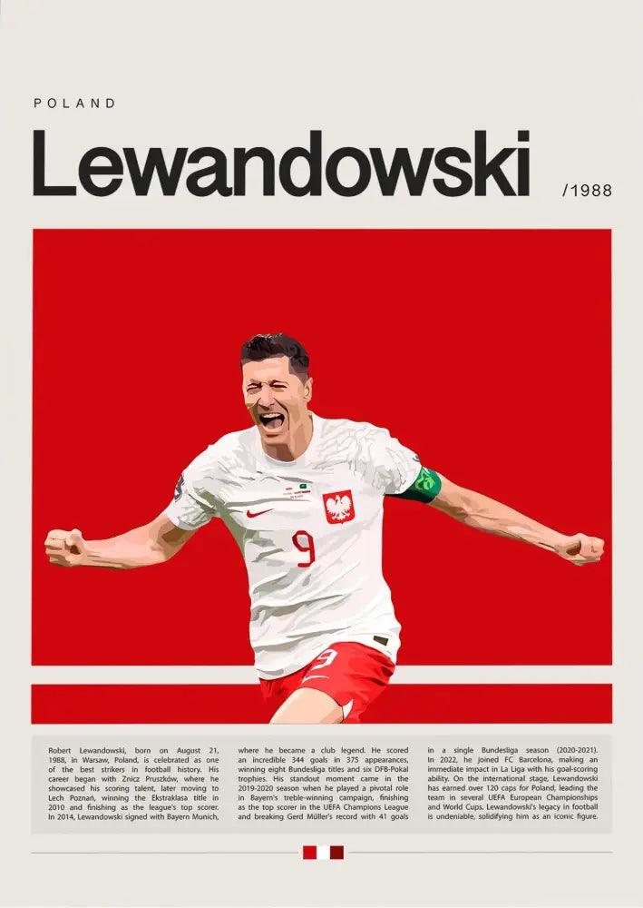 DecorBites football star champion wall art featuring white and red Poland national team jersey with number 9 and Nike logo