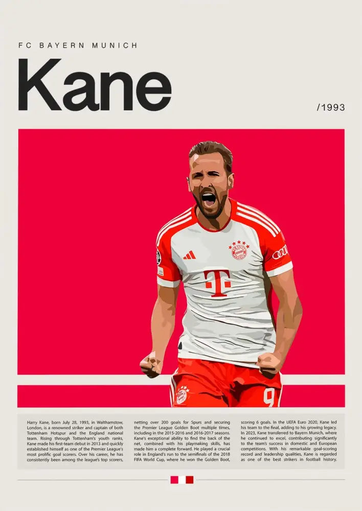 Decorbites™ canvas wall art featuring a white and red bayern munich football star champion jersey with black trim