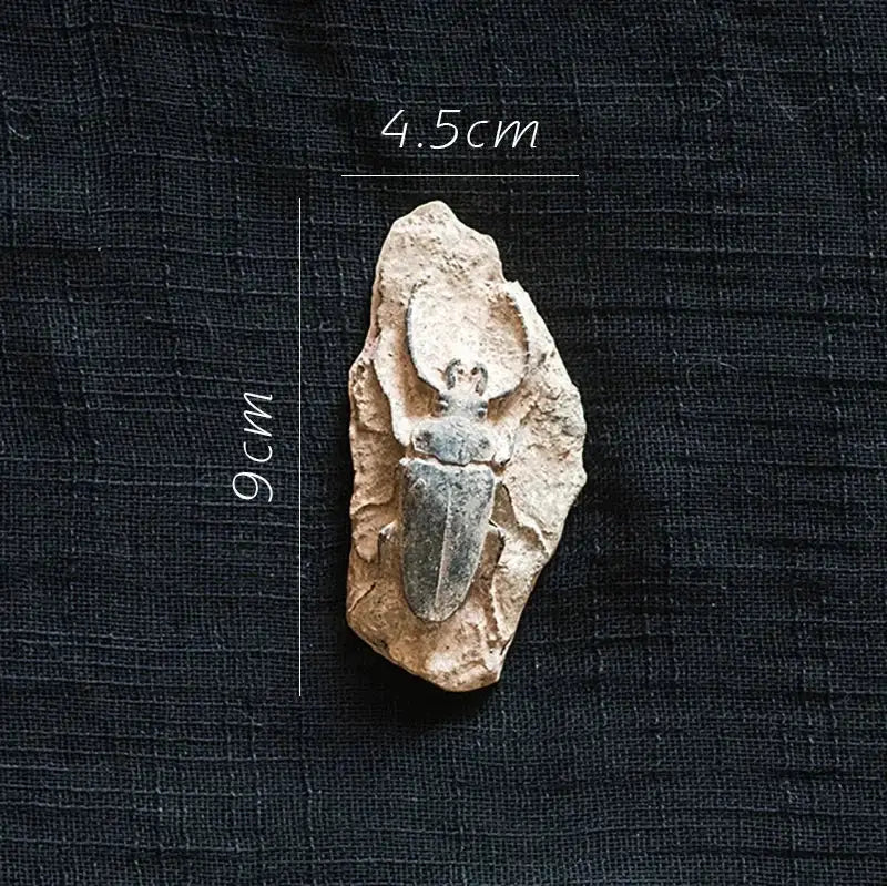 Decorbites fossil series art refrigerator sticker features a detailed 9cm fossilized stag beetle in beige rock for kitchen decor