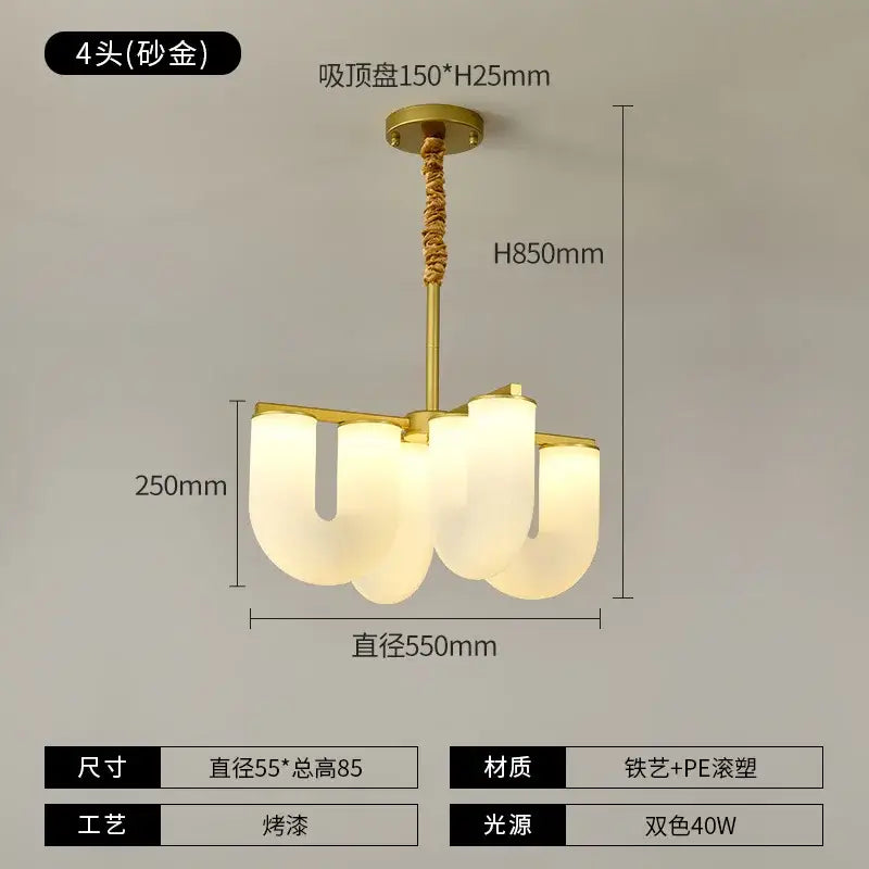 Gold-toned decorbites french cream floor lamp with four frosted glass shades and twisted rope pendant light
