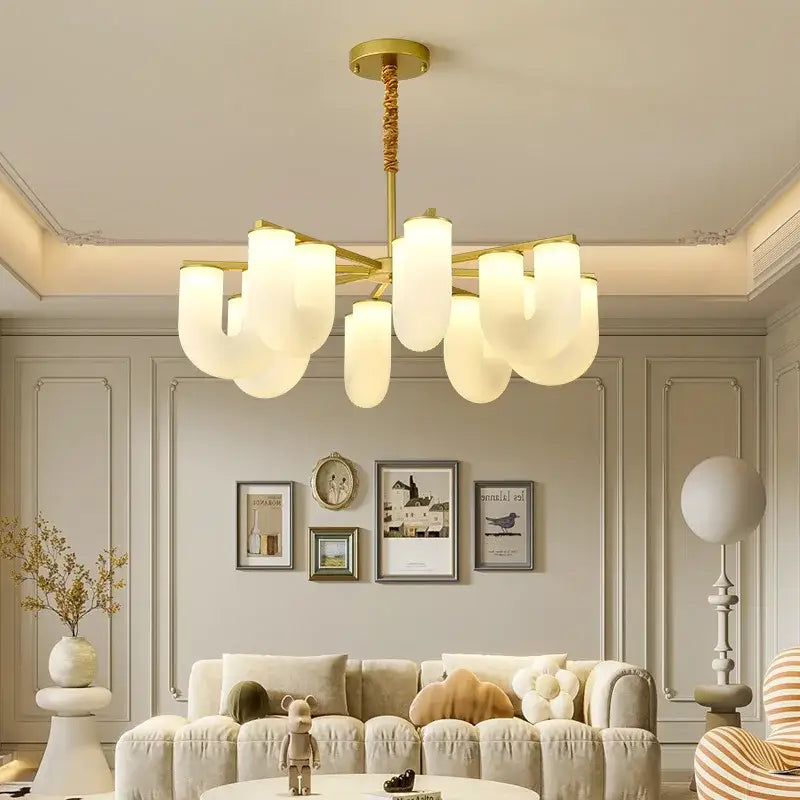 Gold-toned decorbites french cream floor lamp with frosted glass shades and twisted rope-like pendant for living room use