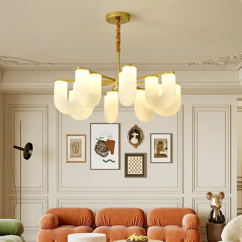 Gold-toned floor lamp with frosted glass shades and twisted metal stem from decorbites french cream collection