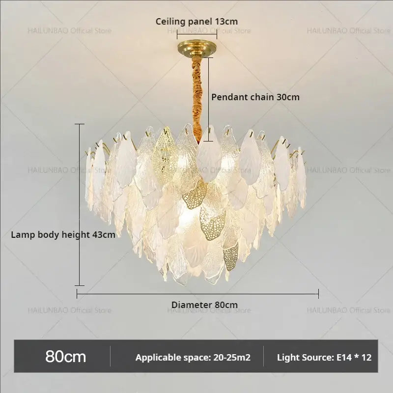 Elegant white and gold leaf-shaped french crystal chandelier by decorbites with brass ceiling mount for living room light