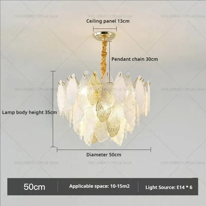 Elegant white and gold leaf-shaped decorbites french crystal chandelier with twisted brass pendant chain for living room light