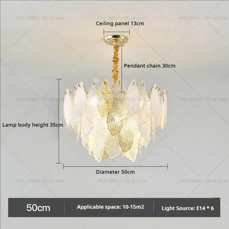 Elegant white and gold leaf-shaped decorbites french crystal chandelier with twisted brass pendant chain for living room light