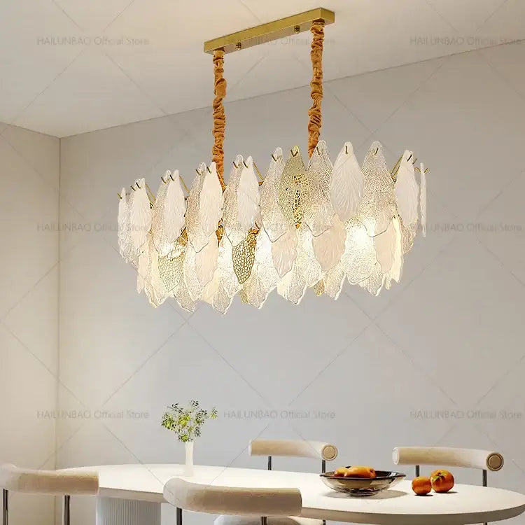 Elegant decorbites french crystal chandelier with gold leaf translucent glass panels for living room lighting